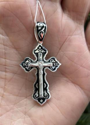 Крестик серебряный с эмалью, серебро 925 проба