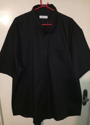 Мужская,чёрная рубашка с коротким рукавом-85%хлопок,сост.новой,мега батал,kustom kit