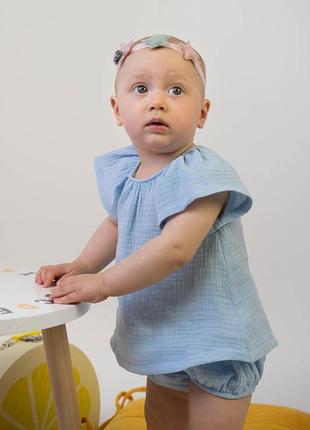 Костюм комплект муслін 62, 68, 74, 80 см для дівчаток шорти+ футболка