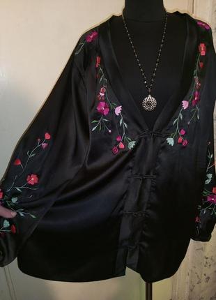 Розкішна,"атласна",бохо,блузка з вишивкою,пишним рукавом,великого розміру.indiska