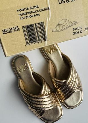 Новые золотые кожаные шлепанцы michael kors10 фото