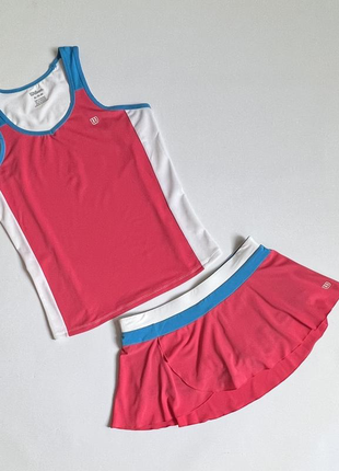 Тенісний яскравий жіночий спортивний костюм wilson розмір xs майка спідниця шорти