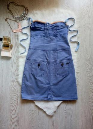 Голубое светлое синее короткое платье бюстье с чашками,карманами джинс сарафан5 фото