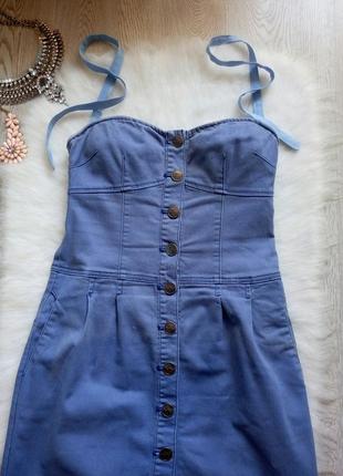 Голубое светлое синее короткое платье бюстье с чашками,карманами джинс сарафан3 фото