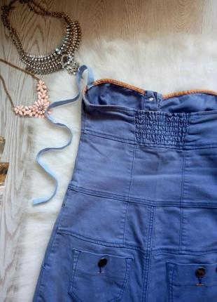 Голубое светлое синее короткое платье бюстье с чашками,карманами джинс сарафан7 фото