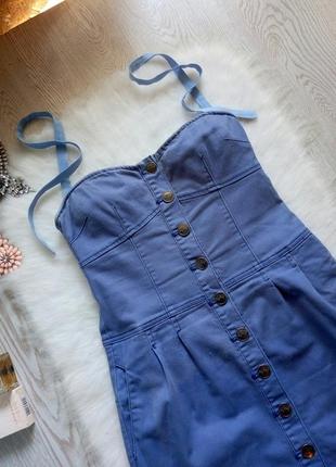 Голубое светлое синее короткое платье бюстье с чашками,карманами джинс сарафан4 фото