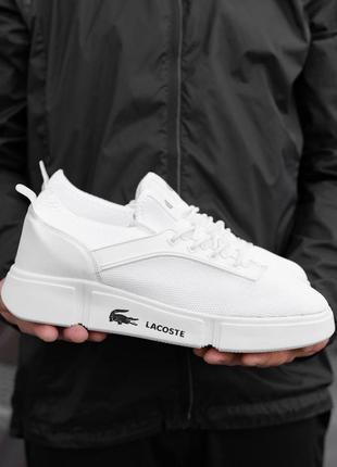 Мужские летние кеды в стиле lacoste white лакоста кроссовки белые текстиль сетка 40-44