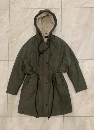 Женская оверсайз куртка, парка zara цвета хаки, удлиненная