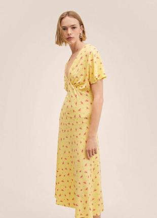Платье женское жёлтое розовое цветочный принт миди3 фото