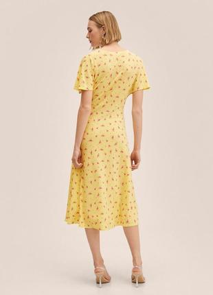 Платье женское жёлтое розовое цветочный принт миди5 фото