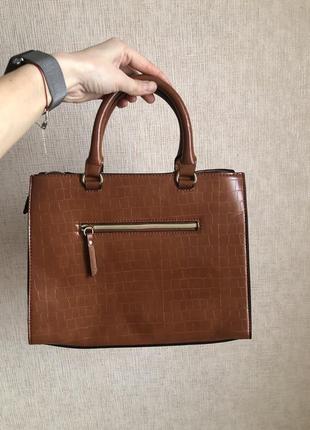 Сумка сумочка саквояж трапеция чемодан коричневая золотая гарнитура с ручкой шопер..4 фото
