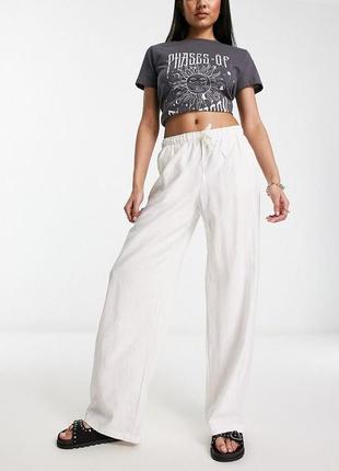 Широкі натуральні штани, літні брюки лляні, легкі bershka linen trousers