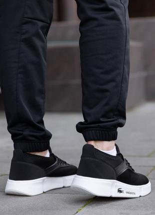 Чоловічі літні кеди в стилі lacoste black white лакоста кросівки чорні чорно білі текстиль сітка 40-444 фото