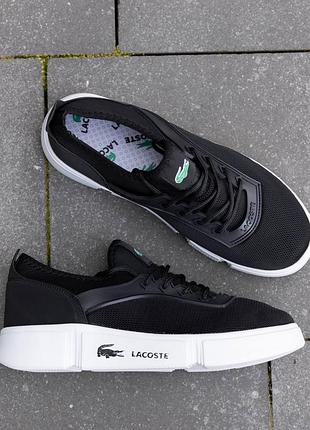 Чоловічі літні кеди в стилі lacoste black white лакоста кросівки чорні чорно білі текстиль сітка 40-445 фото