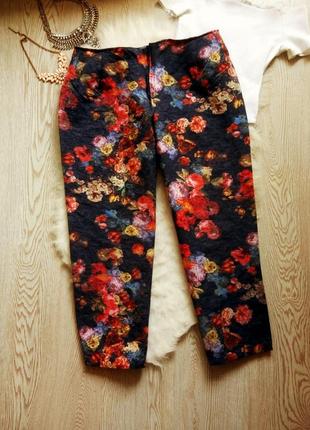 Цветные капри штаны брюки в цветочный принт высокая талия посадка батал большой размер кроп