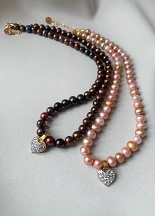 Намиста з вінтажних перлин і кулоном сваровські