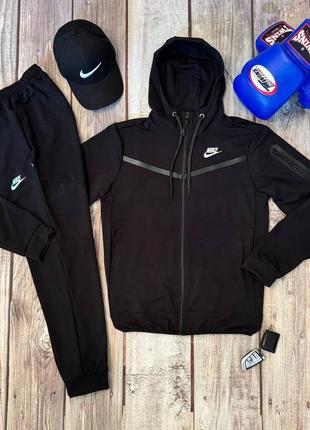 Спортивний костюм чоловічий підлітковий з капюшоном в стилі nike tech fleece найк теч фліс чорний бавовняний кофта штани xxs-xxl