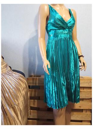 Нарядное женское платье сарафан миди гофре атлас голубой s/m