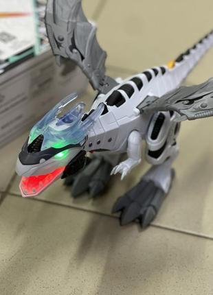 Робот динозавр на батарейках,звук, підсвітка, випускає пару, ходить, рухає крилами, лапами, драконом4 фото