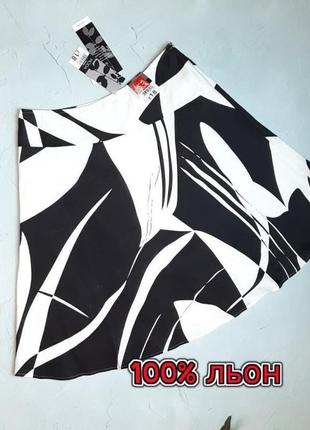 🎁1+1=3 качественная новая льняная черно-белая юбка george, размер 48 - 50