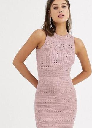 Круте трикотажне рожеве в'язане плаття bodycon, фактурне asos m-l