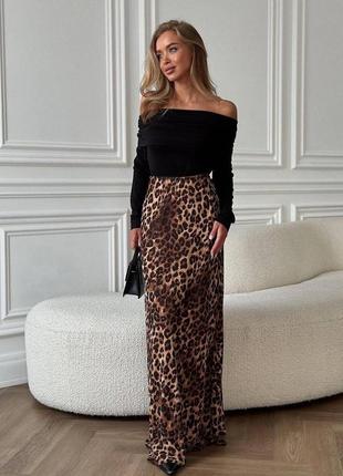 Женская юбка макси с леопардовым принтом2 фото