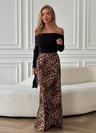 Женская юбка макси с леопардовым принтом