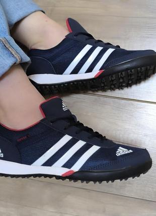 Кросівки темно-сині три полоси adidas сітка літні мокасини сліпони кеди жіночі