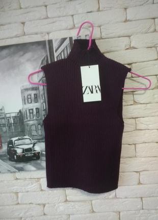 Трикотажный топ в рубчик цвет бургунд. вина zara7 фото