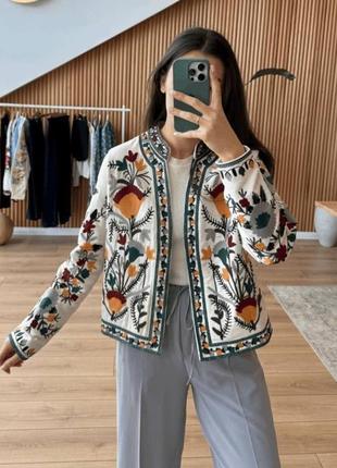 Жакет вишиванка білий котон джинс