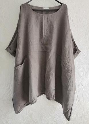 Розкішна батальна оврсайз лляна блуза туніка, блузон,  розлітайка, італія