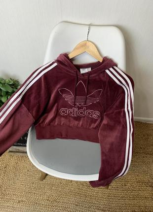 Вкорочене велюрова худі adidas2 фото