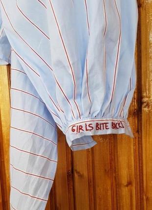Стильная хлопковая блуза в полоску h&amp;m с пышными рукавами и широким поясом.5 фото