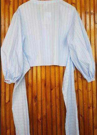 Стильная хлопковая блуза в полоску h&amp;m с пышными рукавами и широким поясом.2 фото