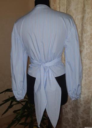 Стильная хлопковая блуза в полоску h&amp;m с пышными рукавами и широким поясом.4 фото