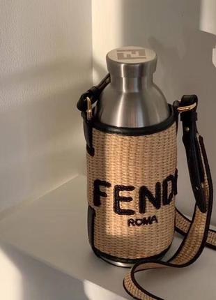 Бутилка термо в стилі fendi беж сіра