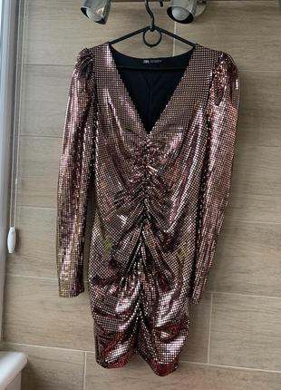 Платье блестящее розовое золото. в стиле диско, вечерняя, платье праздничное, новогоднее, на фотосессию zara3 фото