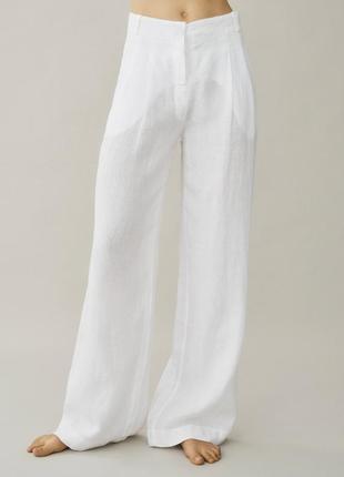 Білі брюки палаццо з защипами на талії льон розмір s/m