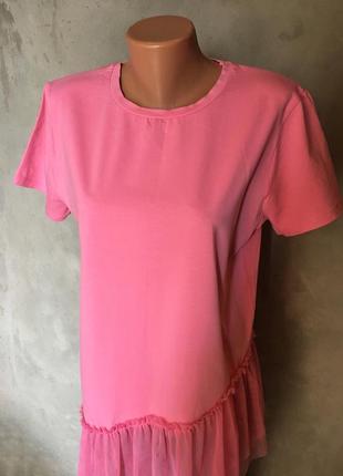 Рожева футболка з декором, великий розмір