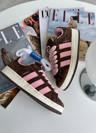 Женские кроссовки розовые с коричневым adidas campus brown pink