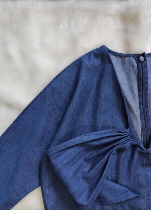 Синяя джинсовая блуза плотная с бантом узлом вырезом декольте оверсайз рубашка cos8 фото
