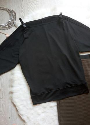 Черная блуза оверсайз летучая мышь с открытыми плечами длинным рукавом стрейч батал2 фото