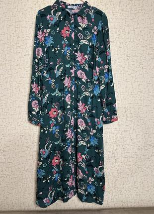 Плаття сукня в квітковий принт з карманами рубашка міді натуральна бавовняна3 фото