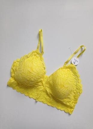 Яркий желтый кружевной топ бра
