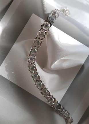 ⛓️ браслет серебро бисмарк арабский с камнями цирконий белый цепочка (23 €)3 фото