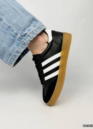▪️жіночі нові кросівки adidas AZ-K122-001-WHITE gazell адідас самба газель кеди чорні білі смужки шкіряні (еко шкіра) весна літо осінь легкі м’які тренд 2024