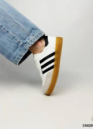 ▪️жіночі нові кросівки adidas AZ-K122-001-WHITE gazell адідас самба газель кеди білі чорні смужки шкіряні (еко шкіра) весна літо осінь легкі м’які тренд 2024