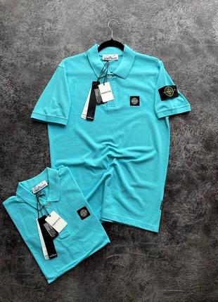 Летняя мужская голубая футболка поло stone island