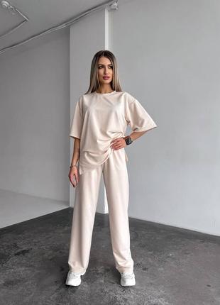 Однотонний прогулянковий костюм, брюки та футболка,штани,без принту,голубий,...