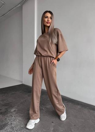 Однотонний прогулянковий костюм, брюки та футболка,штани,без принту,голубий,...